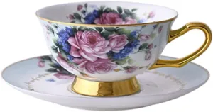 Exquisite Cup Flowered Decal Ceramic Coffee Set Cup Grace Tea Ware for Wgift Teaware/White/200Ml