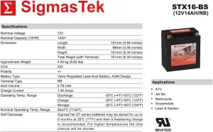 Extreme Battery XTAX16-BS Motorcycle Battery (Replacement)
