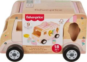Fisher-Price Wood Toddler Toy Ice Cream Truck Shape Sorter Set, 9 Wooden Pieces for Developmental Play Kids Ages 18  Months