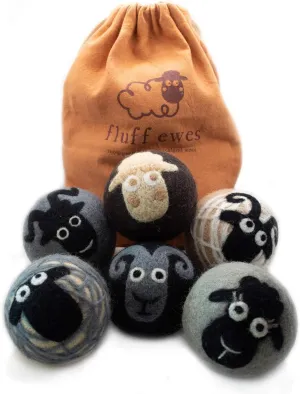 Fluff Ewes Wool Dryer Balls 6 Pack Premium New Zealand Wool Laundry Balls for Dryer, No Static Dryer Balls Laundry Reusable, XL Wool Dryer Balls Cute, Baby Dryer Balls for Dryers - Classic