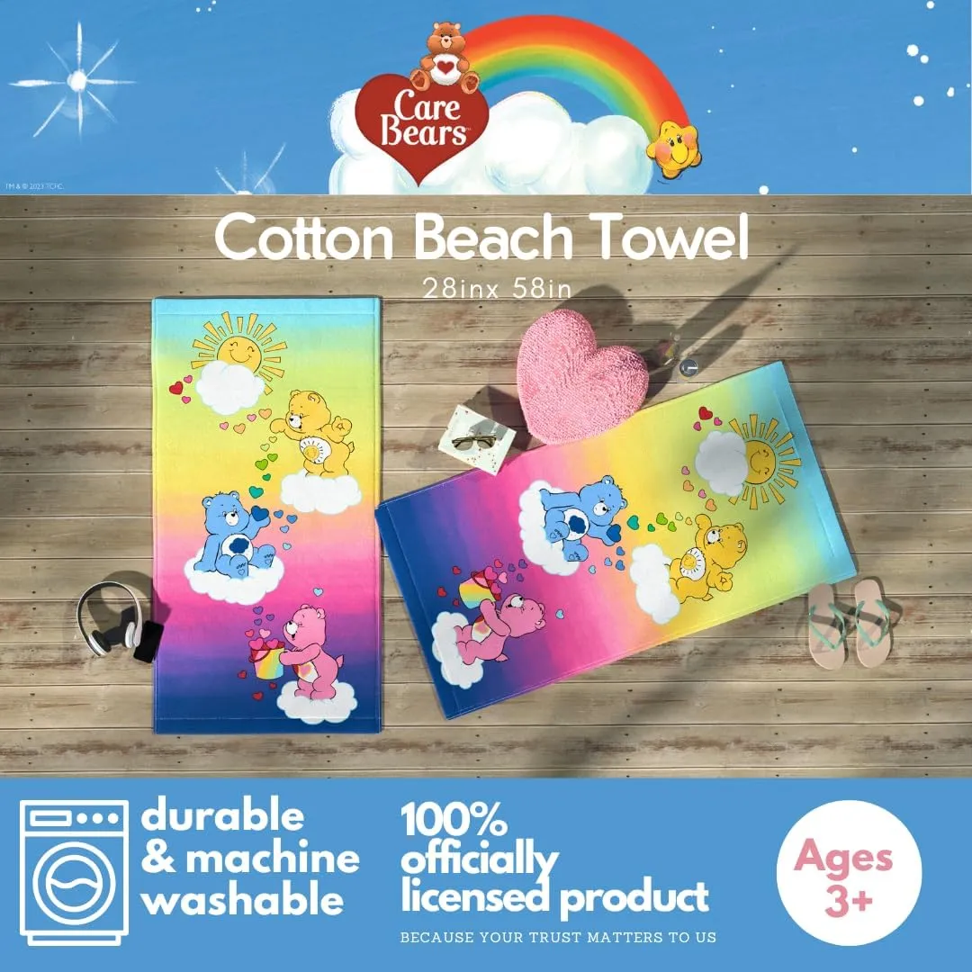 Franco Care Bears Rainbow Kids Super Soft Cotton Bath/Pool/Beach Towel, 58 in x 28 in, (Offical Licensed Product)