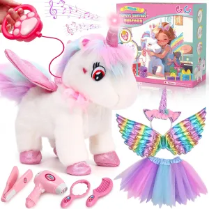 G.C Unicorns Gifts for Girls Toys 3 4 5 6 Year Old, Walking Talking Electronic Interactive Remote Control Plush Unicorn & Costume, Pretend Play Pet Care Toy Birthday Gift for Toddler Kid Girl Age 3 