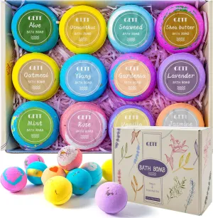GETT Bath Bombs Gift Set,12pcs Individually Wrapped Natural & Moisturizing Bath Bombs for Women,Men & Kids, Relaxing Bubble Bath, Handmade Birthday Gift for Wife & Mom, Luxury Organic Bath Essentials