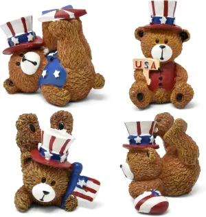 Gift Boutique Patriotic Bear Figurines Table Top Decor 4 Set Mini Teddy Bears Uncle Sam Resin Centerpiece July 4th Tabletop Figures for USA American Mantle Shelf Home Party Decorations