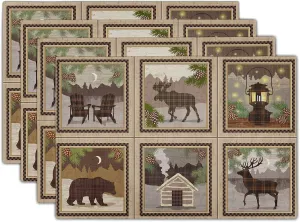 Giwawa Vintage Bear Deer Placemats Rustic Wildlife Moose Forest Animal Cabin Lodge Lake Pine Cone Heat-Resistant Linen Table Place Mats Set of 4 for Dining Kitchen Country Camp Style Farmhouse Decor