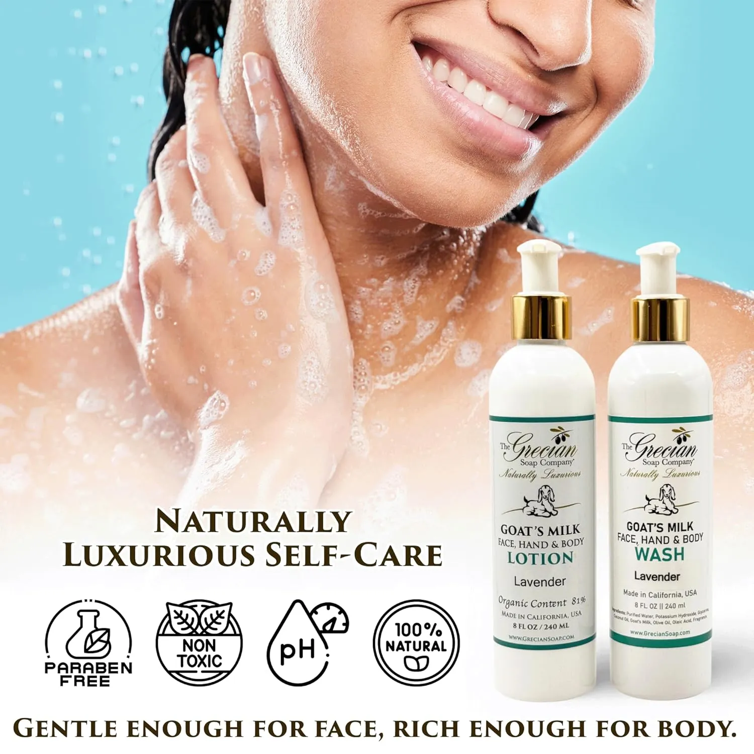 Goat Milk Lotion & Body Wash Set – Lavender Scent, 8oz each - Body Lotion & Face Wash, Moisturizing Skin Care Set for All Skin Types, Hydrating Skincare