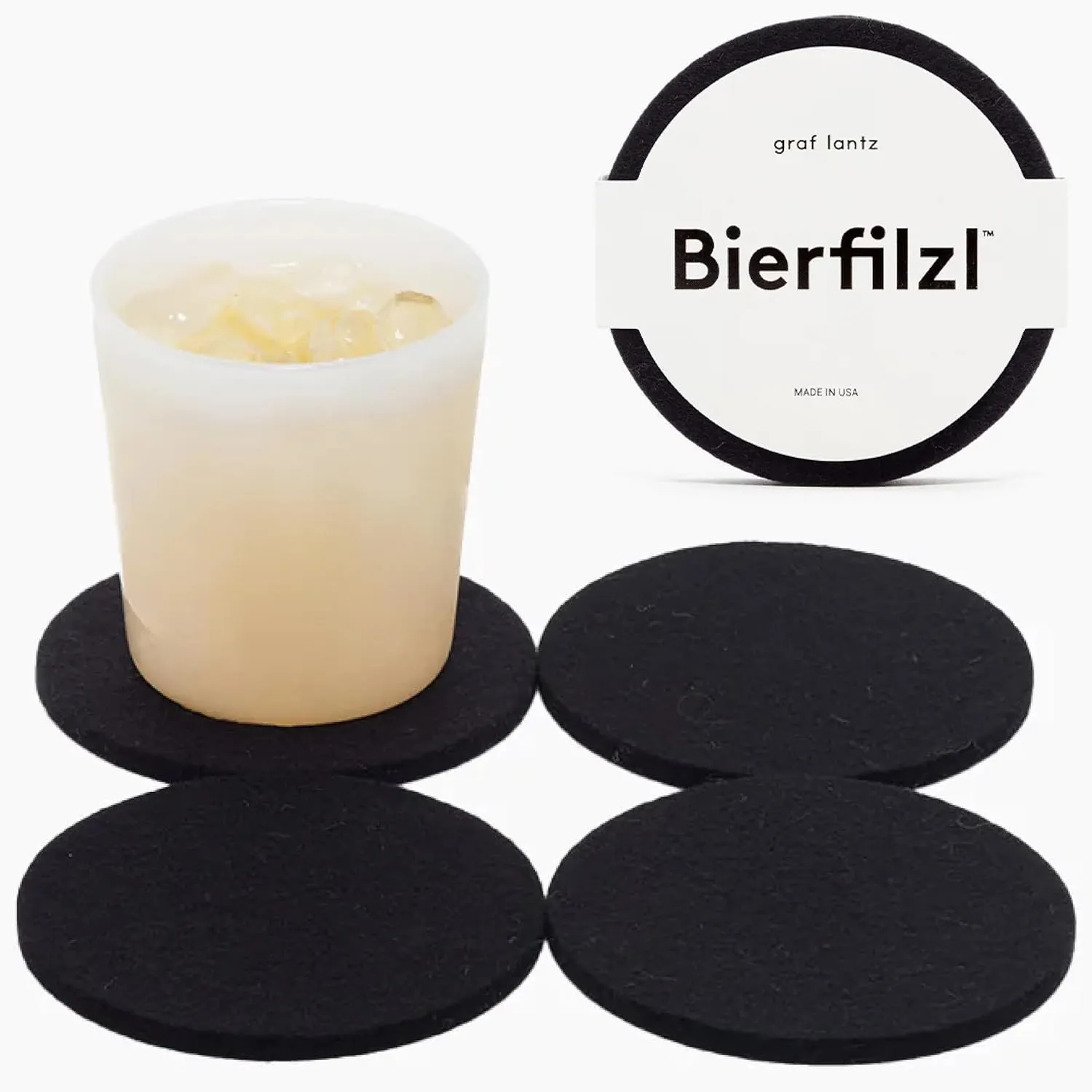 Graf Lantz - Bierfilzl Felt Coasters - Round - 100% Merino Wool - Moisture Wicking - Heat Resistant - Sustainable - Home Decor - Bar Decor - Housewarming Gift - 4 Coaster Set - 4" Circles - Black