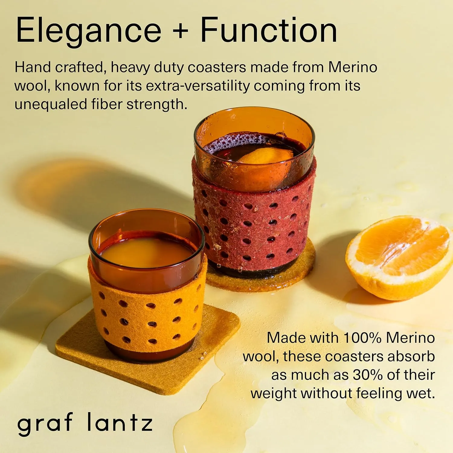 Graf Lantz - Bierfilzl Felt Coasters - Round - 100% Merino Wool - Moisture Wicking - Heat Resistant - Sustainable - Home Decor - Bar Decor - Housewarming Gift - 4 Coaster Set - 4" Circles - Black