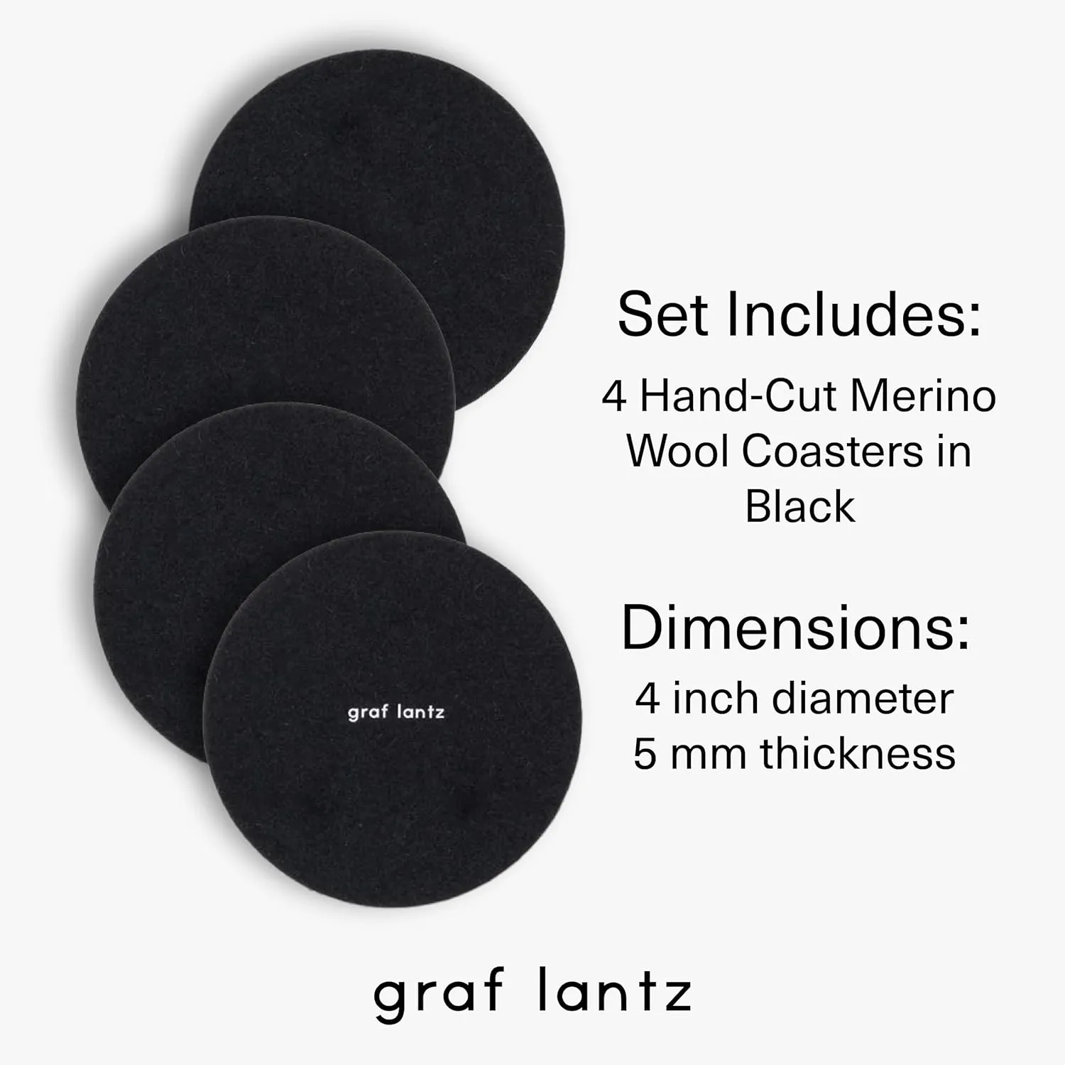 Graf Lantz - Bierfilzl Felt Coasters - Round - 100% Merino Wool - Moisture Wicking - Heat Resistant - Sustainable - Home Decor - Bar Decor - Housewarming Gift - 4 Coaster Set - 4" Circles - Black