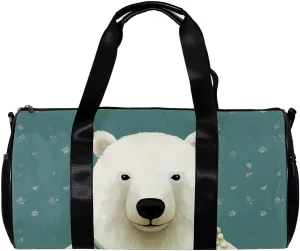 Gym Bag for Women,Small Gym Bag for Men,White Bear Dot Cartoon,Overnight Bag