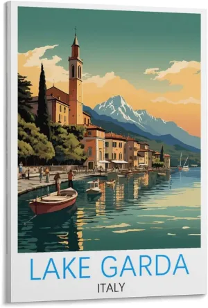 Italy Lake Garda Travel Poster Print Canvas Wall Art for Bedroom Living Room HD Print Posters 20x30inch(50x75cm)