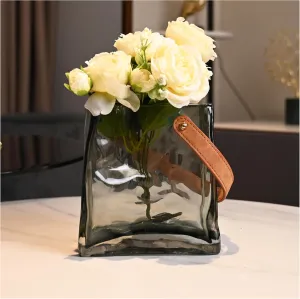 Kaitnax Handbag Shape Glass Flower Vase Thickened Glass Clear Vase for Home Décor Bookshelf Tabletop Indoor Office Desk Bathroom