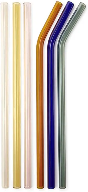 Kikkerland Reusable Glass Straws, 6 Assorted Colors (CU279)