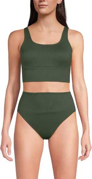 Lands' End Women's Tugless Tankini Top and High Waisted Bottom Swimsuit Set