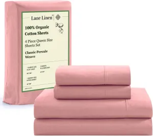 LANE LINEN Eco Friendly 100% Organic Cotton Sheets Queen Size, Mercerized Cotton Fully Elasticized Reinforced Seams Low Pill Fade Resistant Hotel Luxury Bed Sheets Set- Dusty Rose