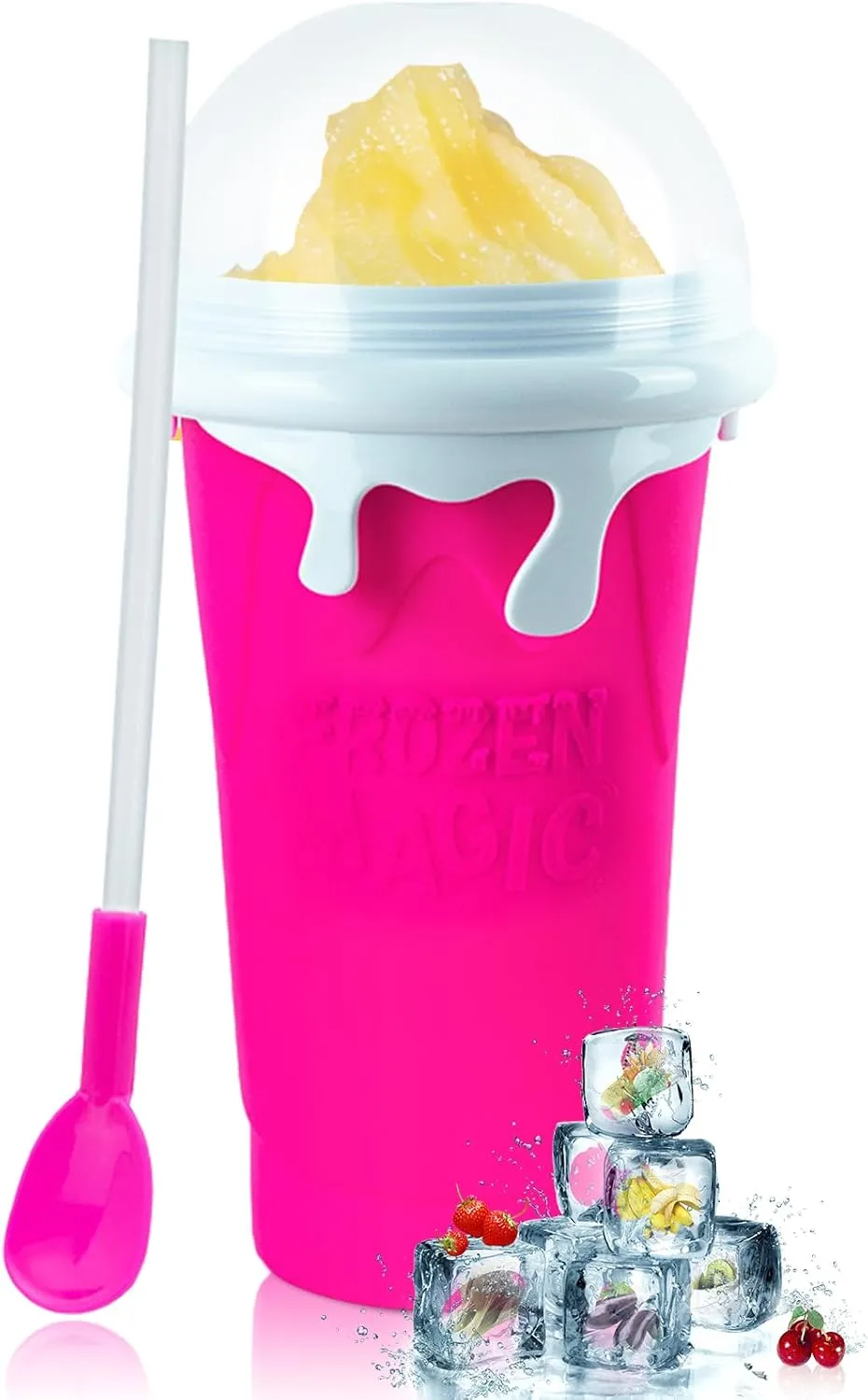 Large Slushie Cup 500ml,Frozen Magic Slushy Cup Maker,DIY Homemade Ice Cream,Milk Shake,Drinks Smoothie,Fruit Juice Slush Cup,Cool Stuff Gifts for Kids and Family - Pink
