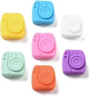 LiQunSweet 30 pcs Random Colors Camera Shaped Focal Silicone Beads Travel Photo Machine Beads for DIY Jewelry Bracelet Necklace Crafts Bag Keychain Pen Decor