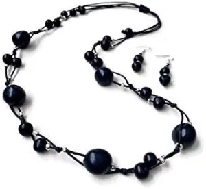 Long tagua, pambil necklace in black TAG138. handmade tagua necklace and earrings Set, organic Necklace, Eco Friendly Jewelry