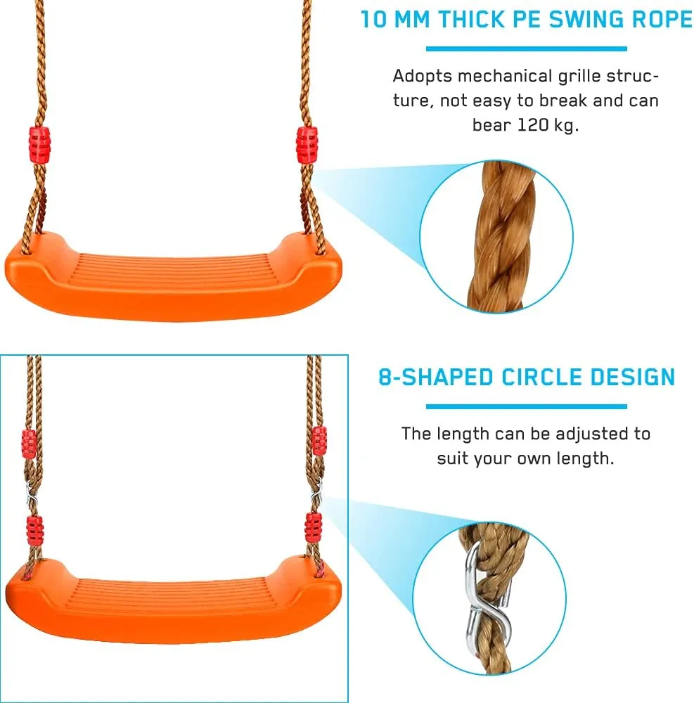 Luckit Swing Set Children Swing Plastic Swings with Easy Install Adjustable Rope Safe & Durable Child Swing for Children Kids Boys Girls Indoor/Outdoor/Playground/Home/Tree (Orange, Plastic)