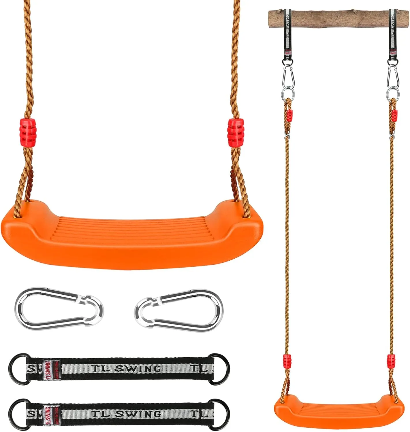 Luckit Swing Set Children Swing Plastic Swings with Easy Install Adjustable Rope Safe & Durable Child Swing for Children Kids Boys Girls Indoor/Outdoor/Playground/Home/Tree (Orange, Plastic)