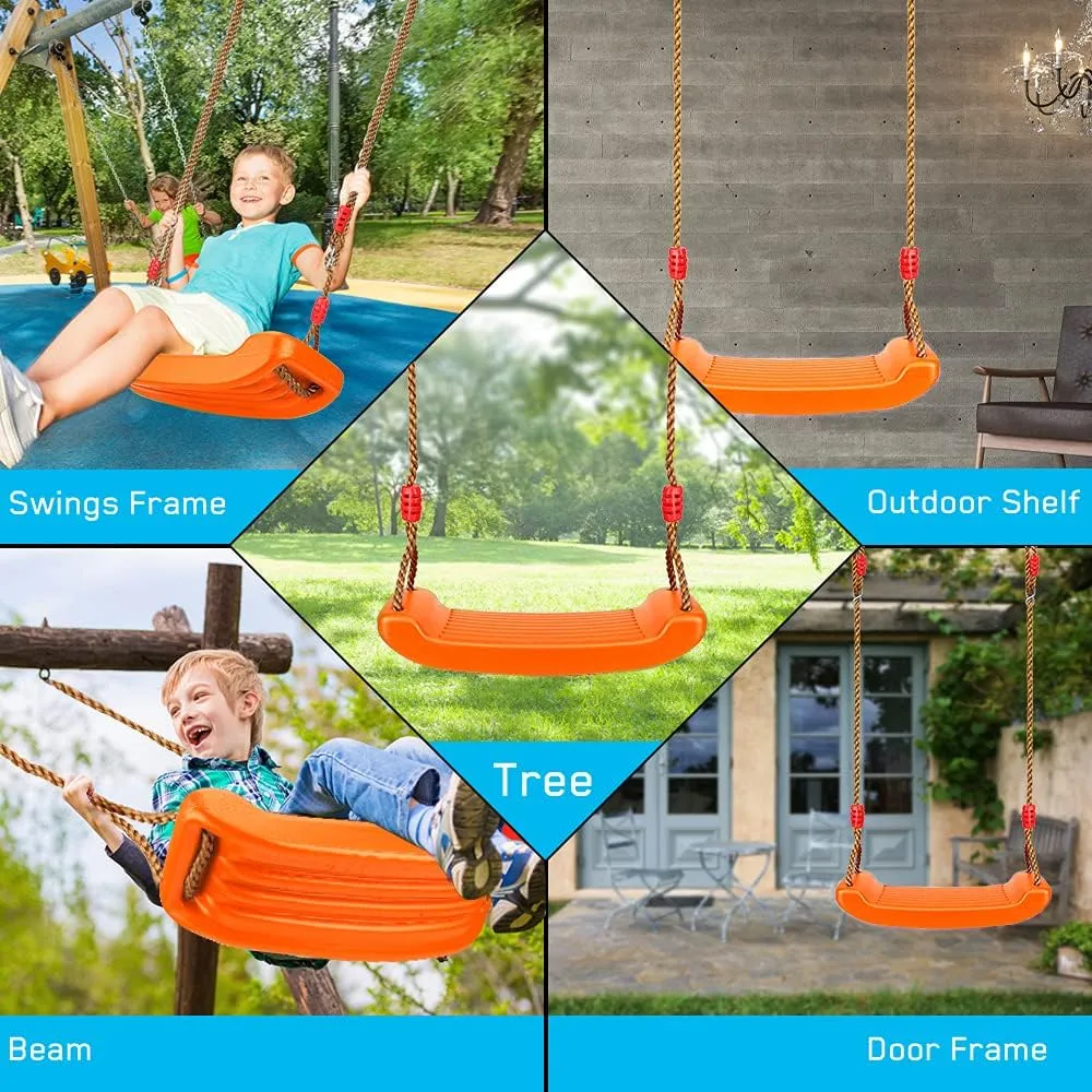 Luckit Swing Set Children Swing Plastic Swings with Easy Install Adjustable Rope Safe & Durable Child Swing for Children Kids Boys Girls Indoor/Outdoor/Playground/Home/Tree (Orange, Plastic)