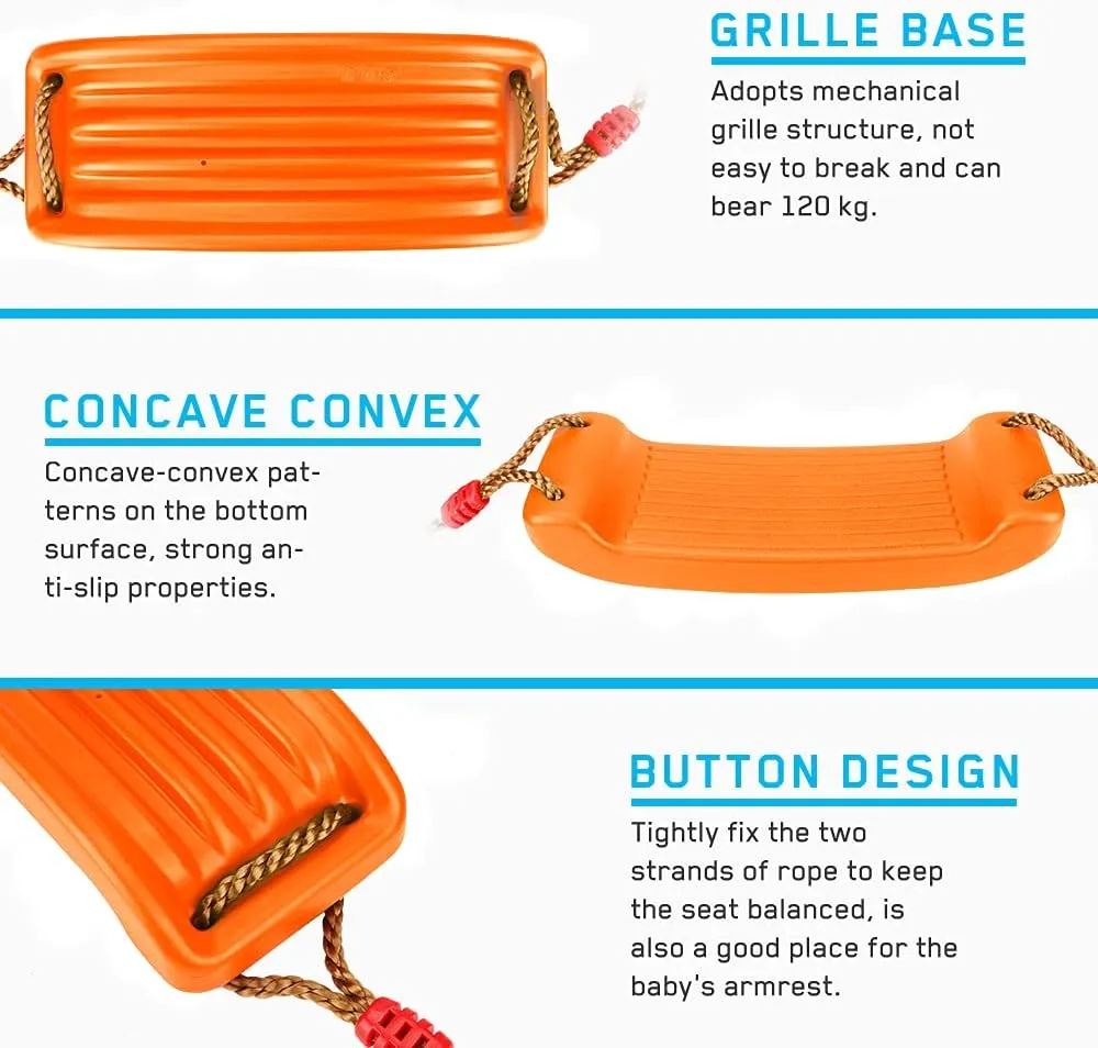 Luckit Swing Set Children Swing Plastic Swings with Easy Install Adjustable Rope Safe & Durable Child Swing for Children Kids Boys Girls Indoor/Outdoor/Playground/Home/Tree (Orange, Plastic)