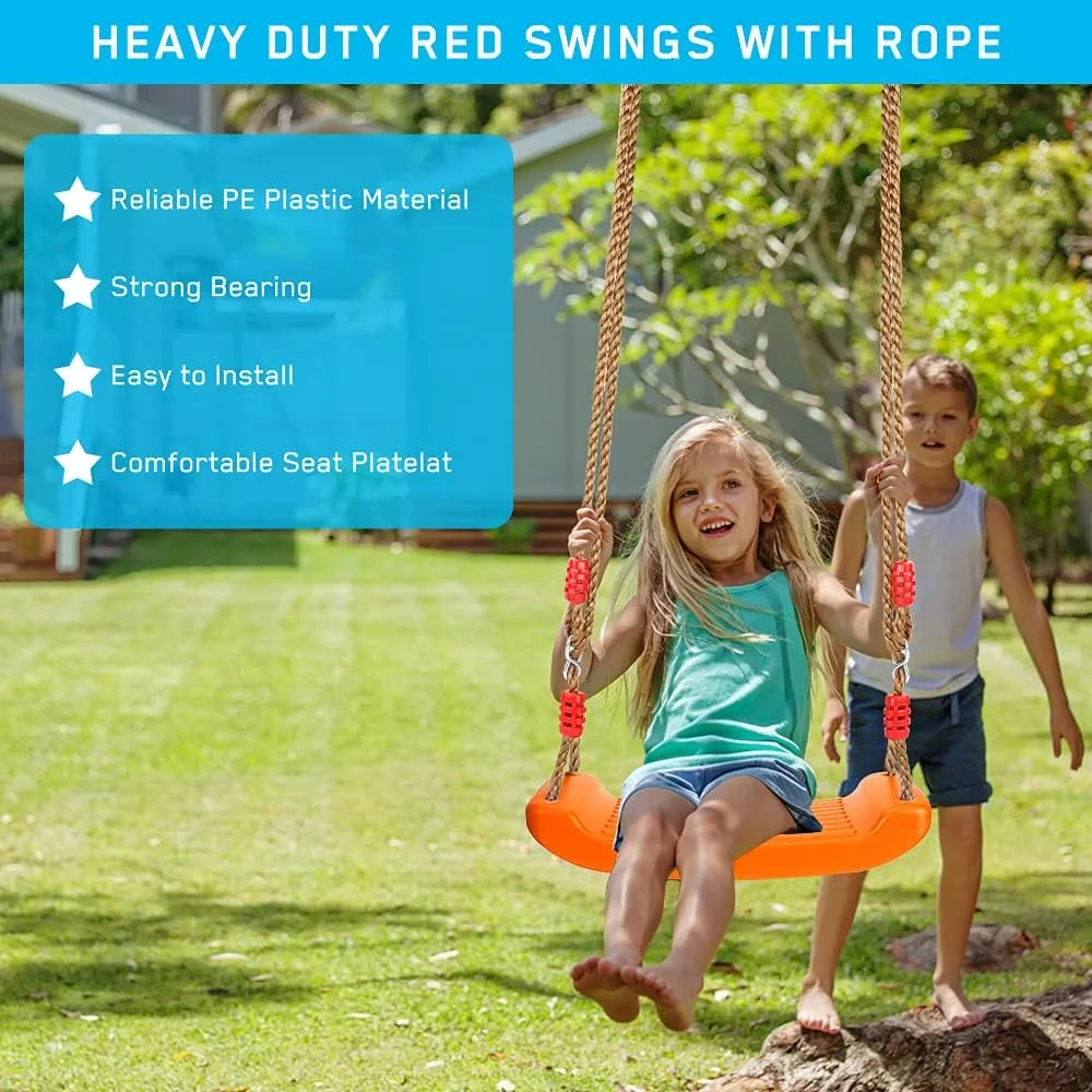 Luckit Swing Set Children Swing Plastic Swings with Easy Install Adjustable Rope Safe & Durable Child Swing for Children Kids Boys Girls Indoor/Outdoor/Playground/Home/Tree (Orange, Plastic)