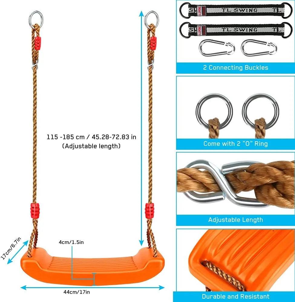 Luckit Swing Set Children Swing Plastic Swings with Easy Install Adjustable Rope Safe & Durable Child Swing for Children Kids Boys Girls Indoor/Outdoor/Playground/Home/Tree (Orange, Plastic)