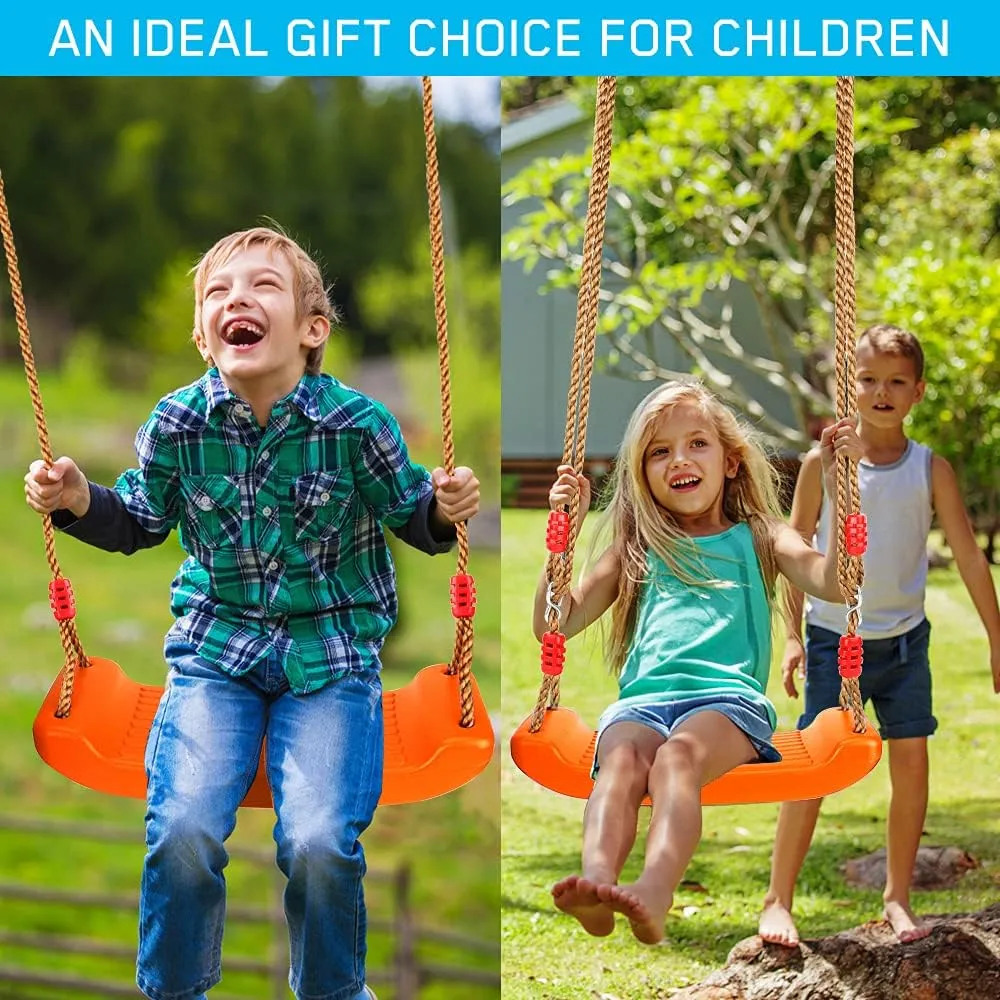 Luckit Swing Set Children Swing Plastic Swings with Easy Install Adjustable Rope Safe & Durable Child Swing for Children Kids Boys Girls Indoor/Outdoor/Playground/Home/Tree (Orange, Plastic)