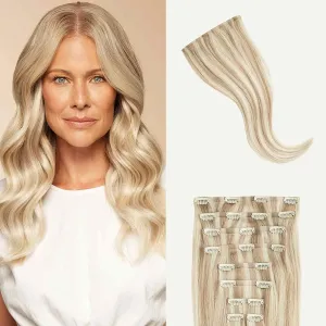 Luxy 100% Remy Human Hair - Seamless Clip-In Hair Extensions - Multi-Dimensional Color for Natural Blending, Adds Volume & Length 160 grams 16" Beige Blonde Balayage
