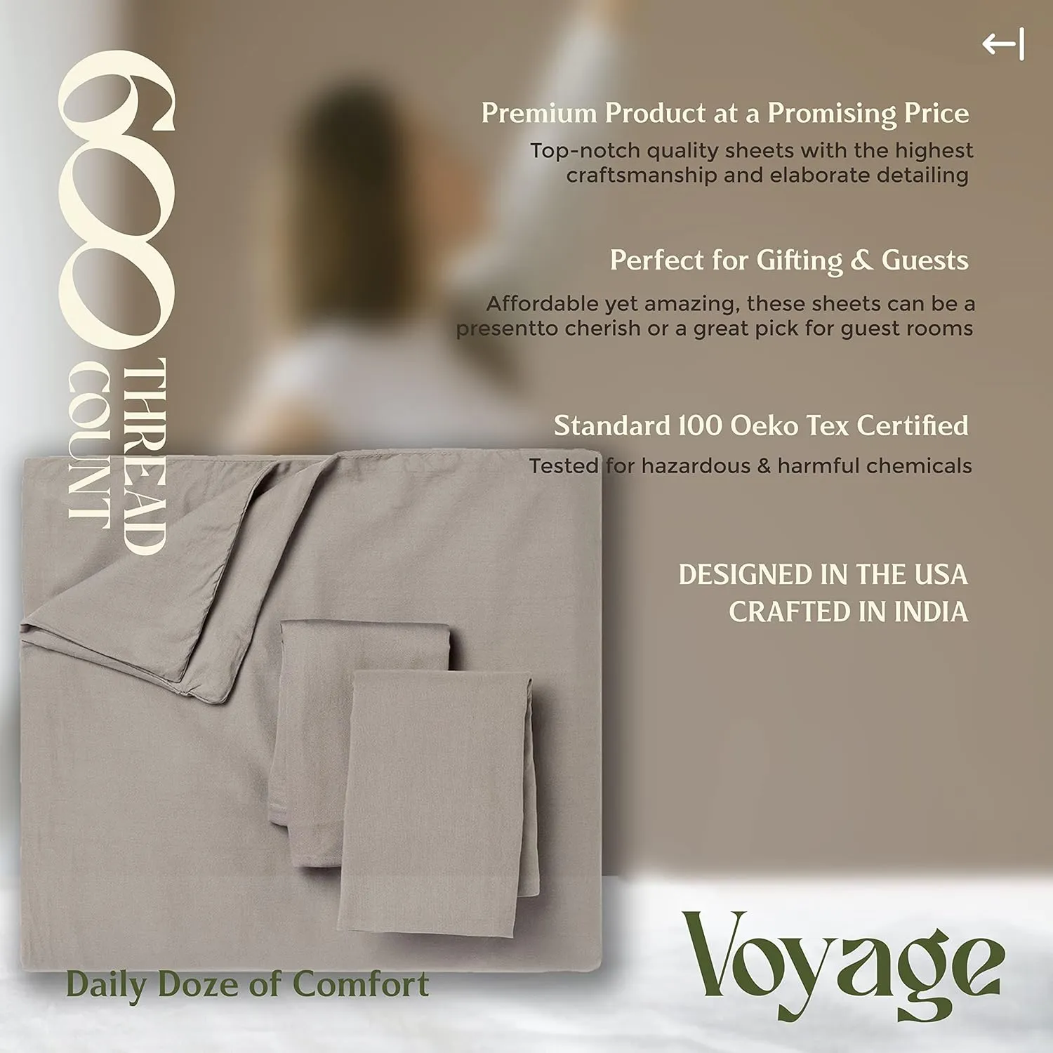 Mayfair Linen King/California King Duvet Cover, 600 Thread Count Sateen 3Pc Egyptian Cotton Duvet Cover Set, 100% Pure Cotton Comforter Cover, 2 Pillow Shams, Zipper Closure, 7 Corner Ties - (Taupe)