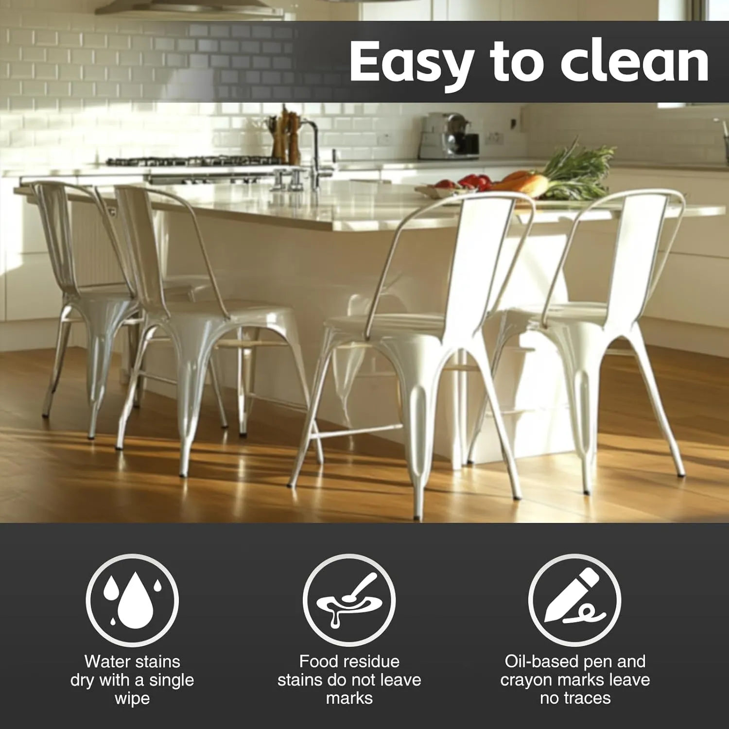 Metal Dining Chair with Wooden Seat Set of 4 Stackable Industrial Vintage Kitchen Indoor-Outdoor Bistro Cafe Arctic White