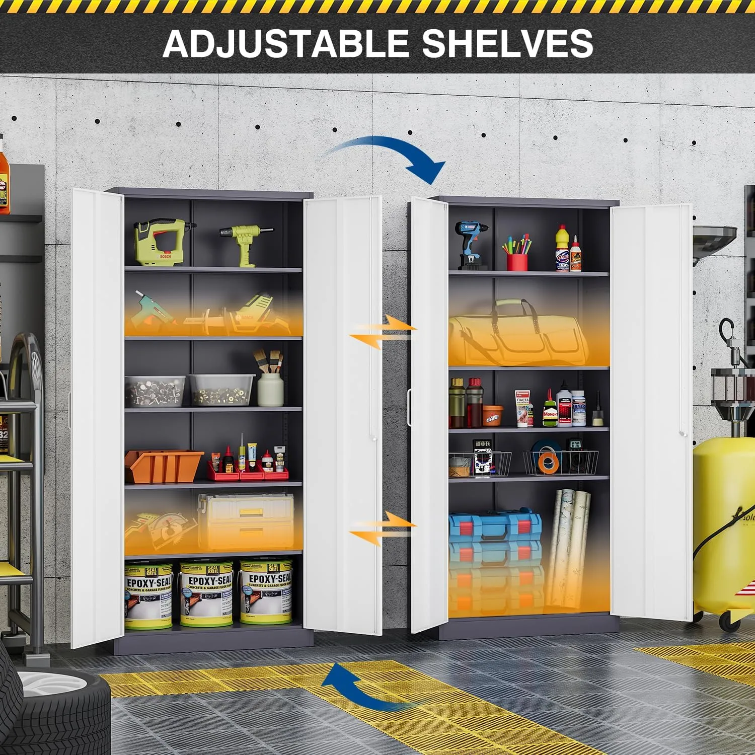Metal Storage Cabinet-72” Tall Steel File Cabinets with Lockable Doors and 5 Adjustable Shelves-Gray&White Steel Storage Cabinet for Home, School, Office, Garage