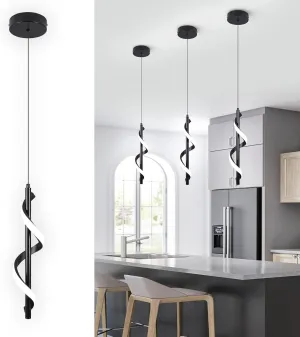 Modern Led Pendant Light Fixtures,6000K Cool White Black Led Pendant Lighting for Kitchen Island,Adjustable Height Hanging Light Fixtures for Kitchen Dining Room Living Room,1 Pack