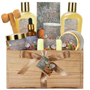 Mother's Day 10 Pc Spa Gift Set for Women - Gifts for Her Spa Kit Bubble Bath Spa Gift Basket for Women with Epsom Salt, Bath & Body Oil, Body Scrub, Candle, Wood Massage Tool - Bath Set Spa Basket