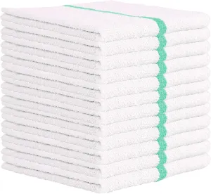 Nabob Wipers Kitchen Bar Mop Terry Towels 12 Pack - 100% Cotton - Size 14x17 - Perfect for Your Home, Kitchen, Bathroom, Bars, Restaurants & Auto - Super Absorbent (Green Stripe)