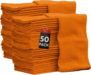 Nabob Wipers Shop Towels 50 Pack Cotton Rags Size 14"x14" Commercial Grade (50 Pack, Orange)