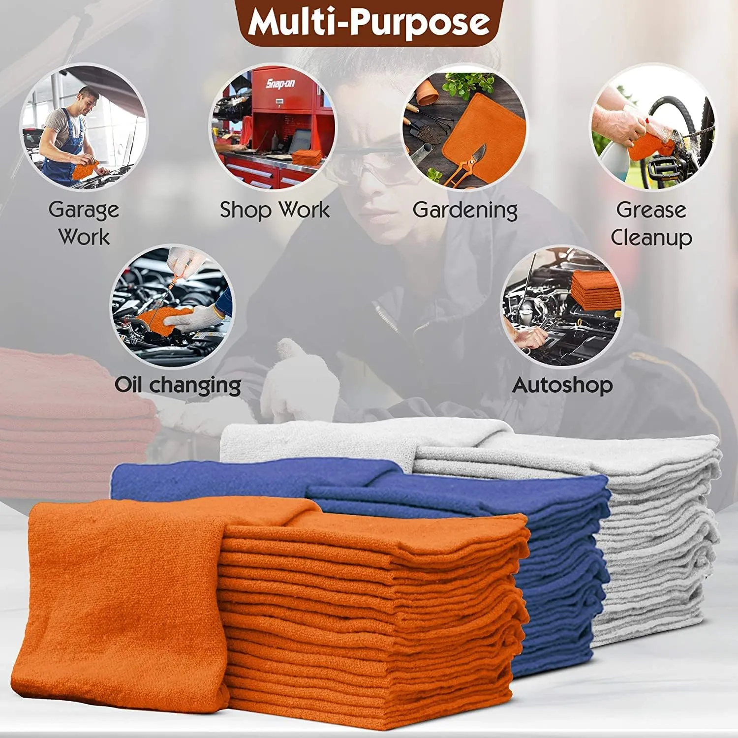 Nabob Wipers Shop Towels 50 Pack Cotton Rags Size 14"x14" Commercial Grade (50 Pack, Orange)