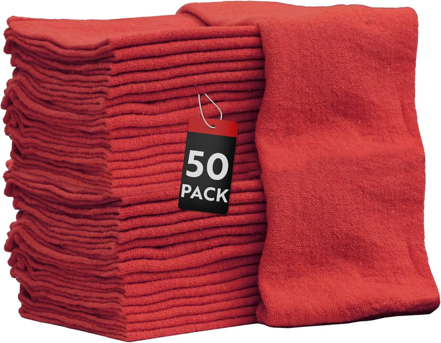 Nabob Wipers Shop Towels 50 Pack Cotton Rags Size 14"x14" Commercial Grade (50 Pack, Red)