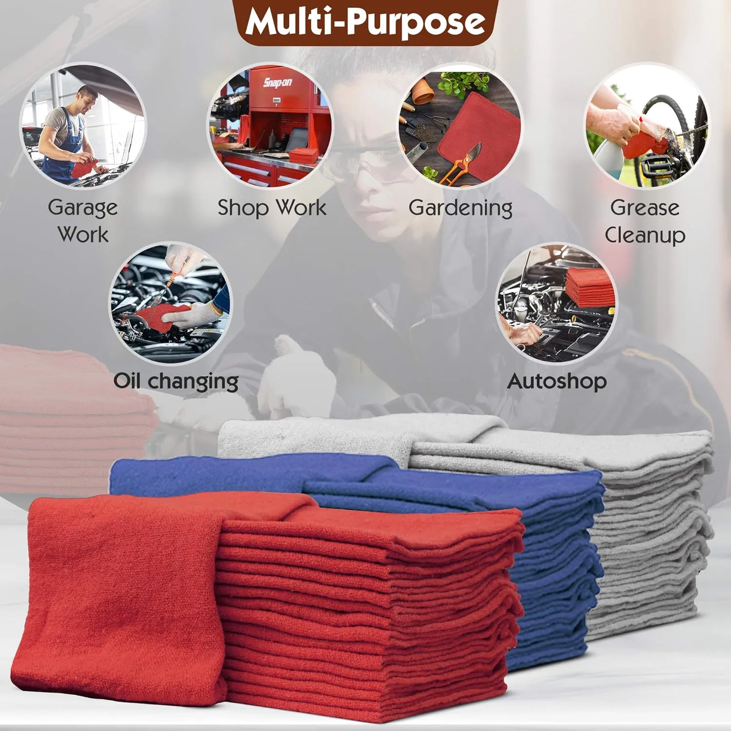 Nabob Wipers Shop Towels 50 Pack Cotton Rags Size 14"x14" Commercial Grade (50 Pack, Red)