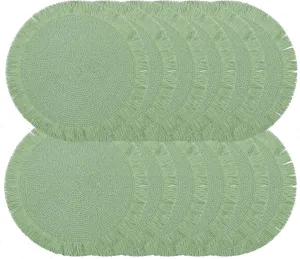 Noctiflorous Round Woven Paper Placemats Set of 12 Braided 15 Inches Indoor Outdoor Place Mats for Dining Tables Natural Farmhouse Rustic Heat Resistant Table mats Decor (Green, 12)