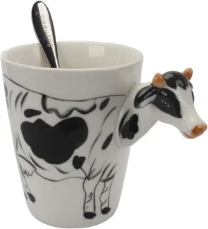 Novelty Funny Hand Painted Coffee Mug - Cows 3D Handle Handmade Large 15 oz Porcelain Tea Cup Unique Ideal Gifts