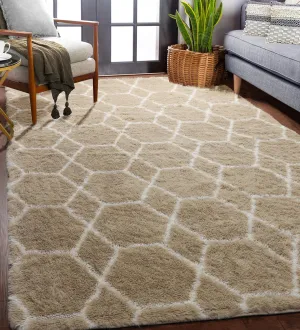 ONASAR Area Rugs for Bedroom Living Room, Washable 4x6 Fluffy Beige and White Throw Rug Floor Mat for Home Decor Aesthetic, Geometric Soft Shaggy Plush Carpet for Kids Teen Nursery Dorm Office