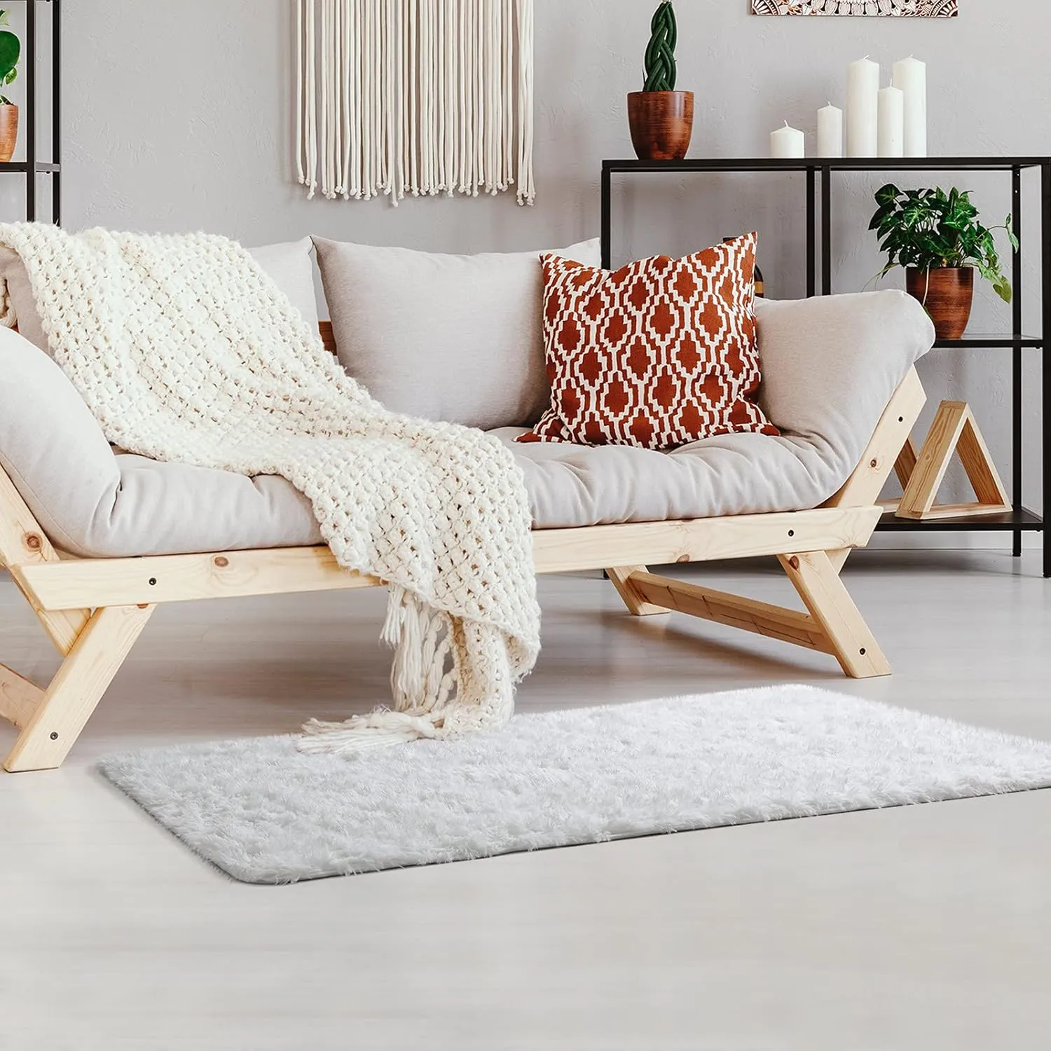 Ophanie White Rugs for Bedroom Fluffy, Girls Kids Baby Shaggy Shag Fuzzy Soft Carpet, 3x5 Small Plush Bedside Area Rug, Indoor Floor Room Carpet for Teen Dorm Home Decor Aesthetic, Nursery