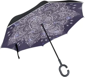 Oyihfvs Double Layer Inverted Umbrella, With C-Shaped Handle Windproof UV Proof Durable Parasol, For Men Women Outdoor Folding Rain Sun