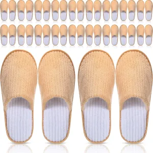 Panitay 20 Pairs Reusable Spa Slippers for Guests Washable House Slippers with Triple Layer Coral Fleece for Home Indoor Hotel Travel, Closed Toe
