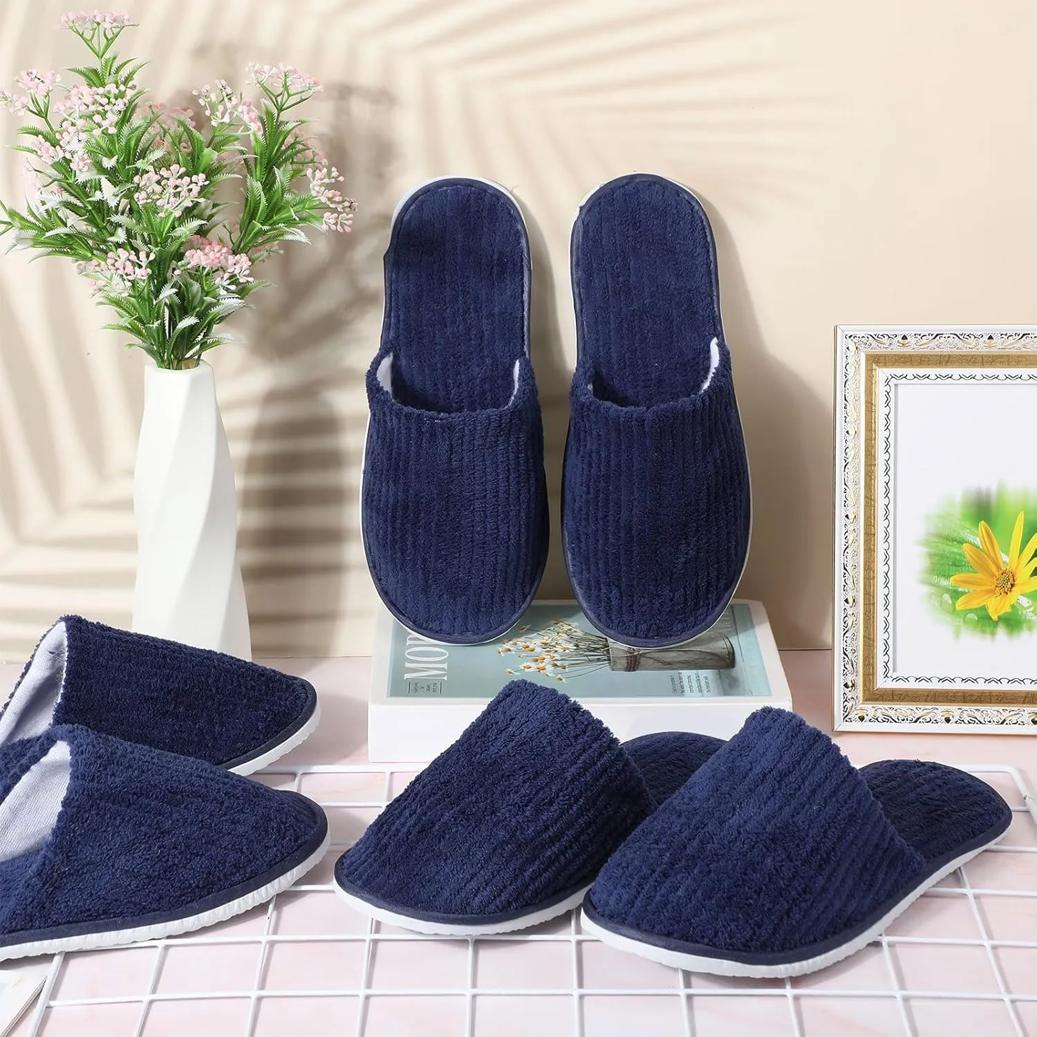 Panitay 20 Pairs Reusable Spa Slippers for Guests Washable House Slippers with Triple Layer Coral Fleece for Home Indoor Hotel Travel, Closed Toe