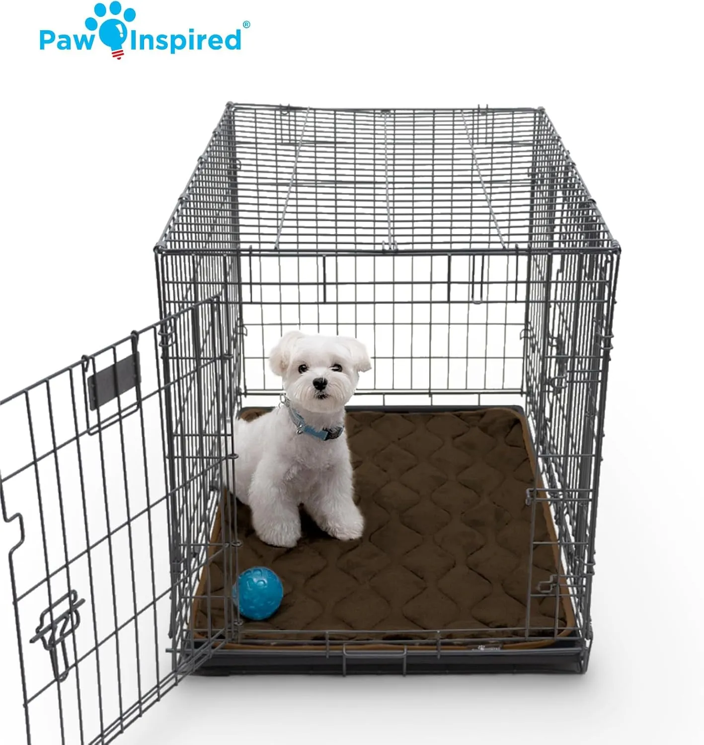 Paw Inspired Washable Padded Crate Mats for Dogs | 35” x 22” Pad, Fits 36-inch Kennels | Leakproof, Waterproof Bottom, Plush Pet Beds (Tan)