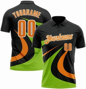Personalized Name,Custom Jersey, Polo Sport, Black Bay Orange-Neon Green 3D Bowling Geometric Shape Polo