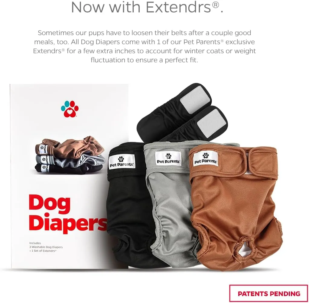 Pet Parents® Washable Dog Diapers (3pack)   Extendrs® of Durable Doggie Diapers, Premium Dog Diapers Female (X-Small, Natural)